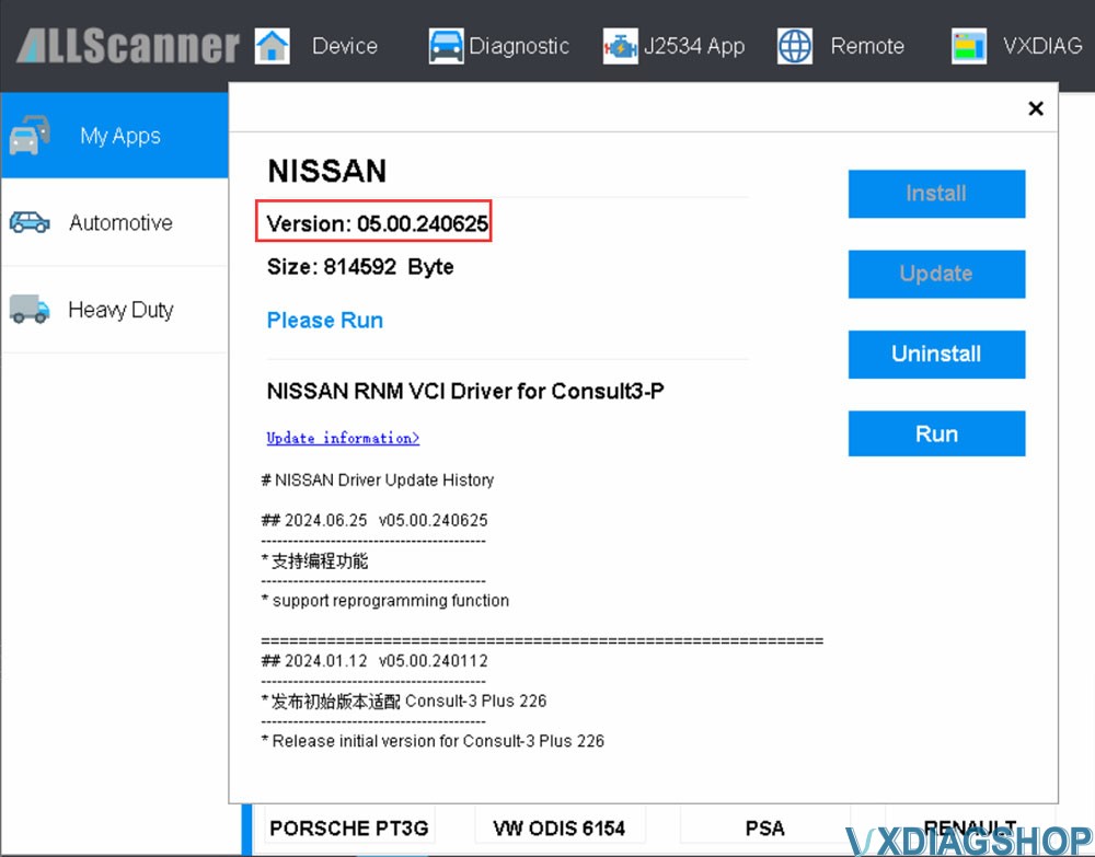 Install Nissan VCI driver in vx manager 